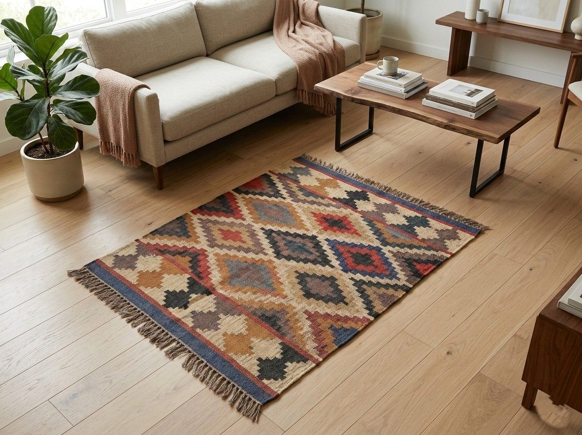 Handcrafted Jute & Wool Area Rug (3x5 ft) | Eco-Friendly Natural Textured Accent Carpet
