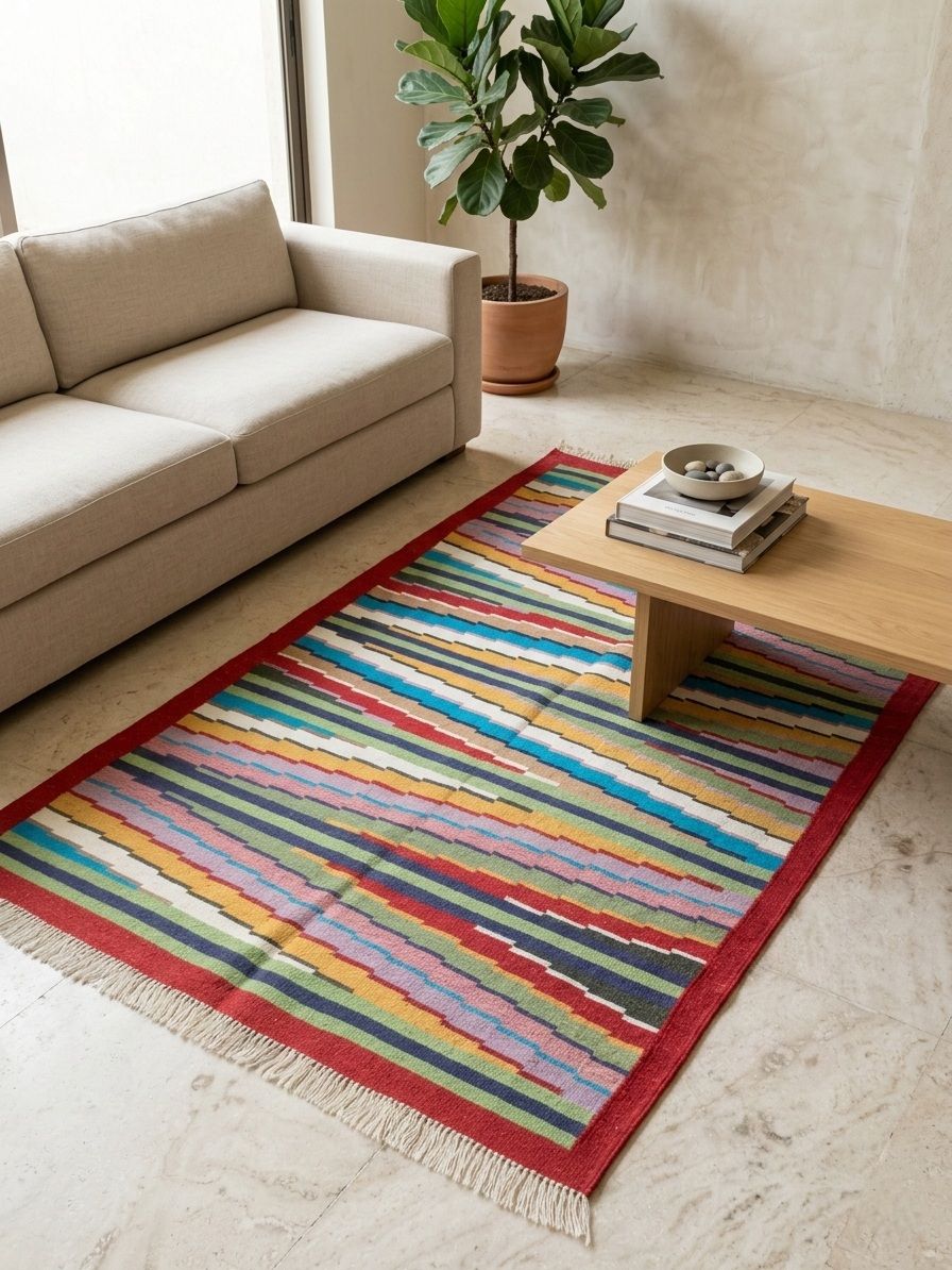 3x5 Cotton Colourful Hand woven Dhurrie Rug- Carpet Design Traditional Rug