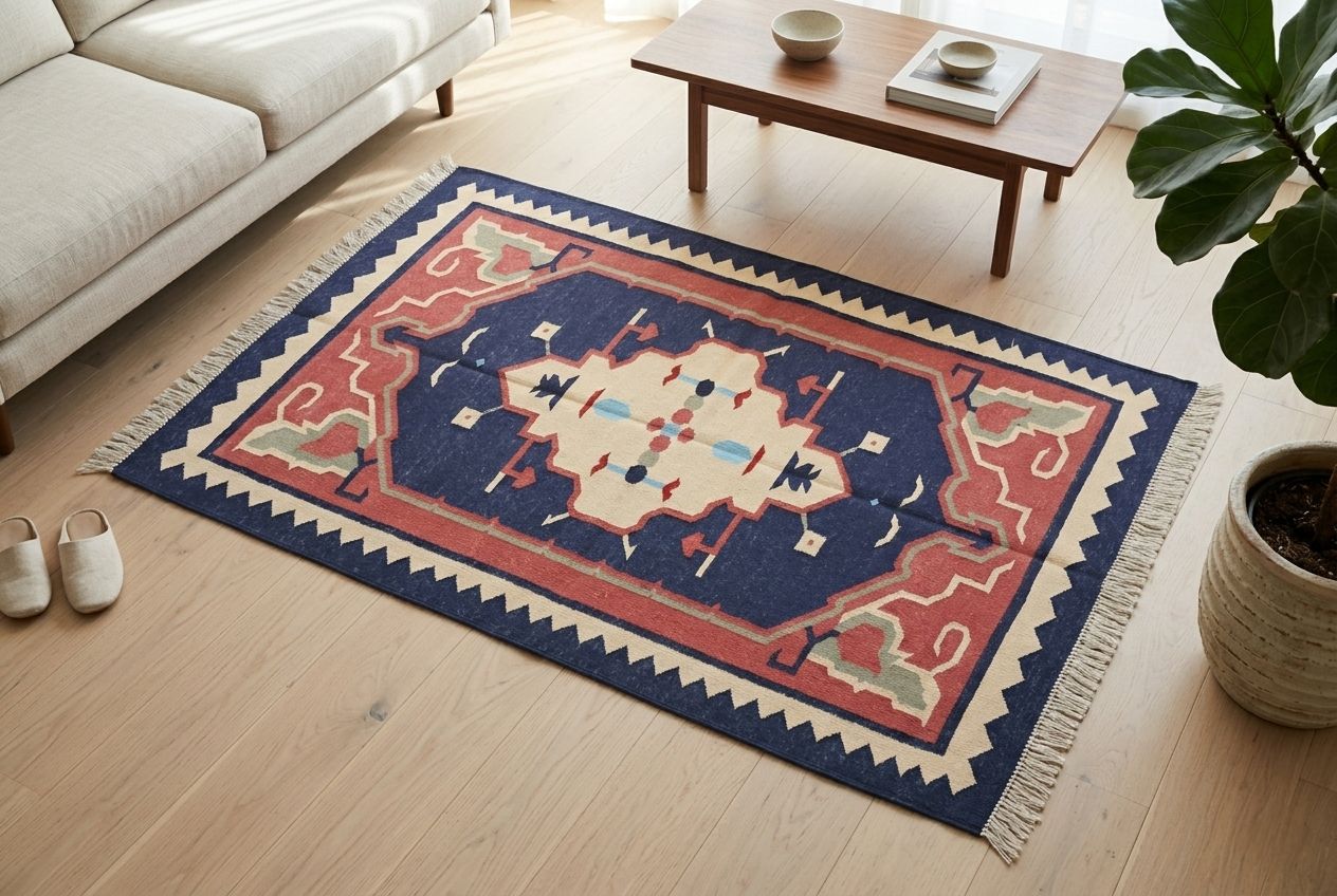 Premium Handwoven Cotton Area Rug 3×5 ft | Washable Flatweave Dhurrie | Handmade Indian Rug for Living Room, Bedroom.